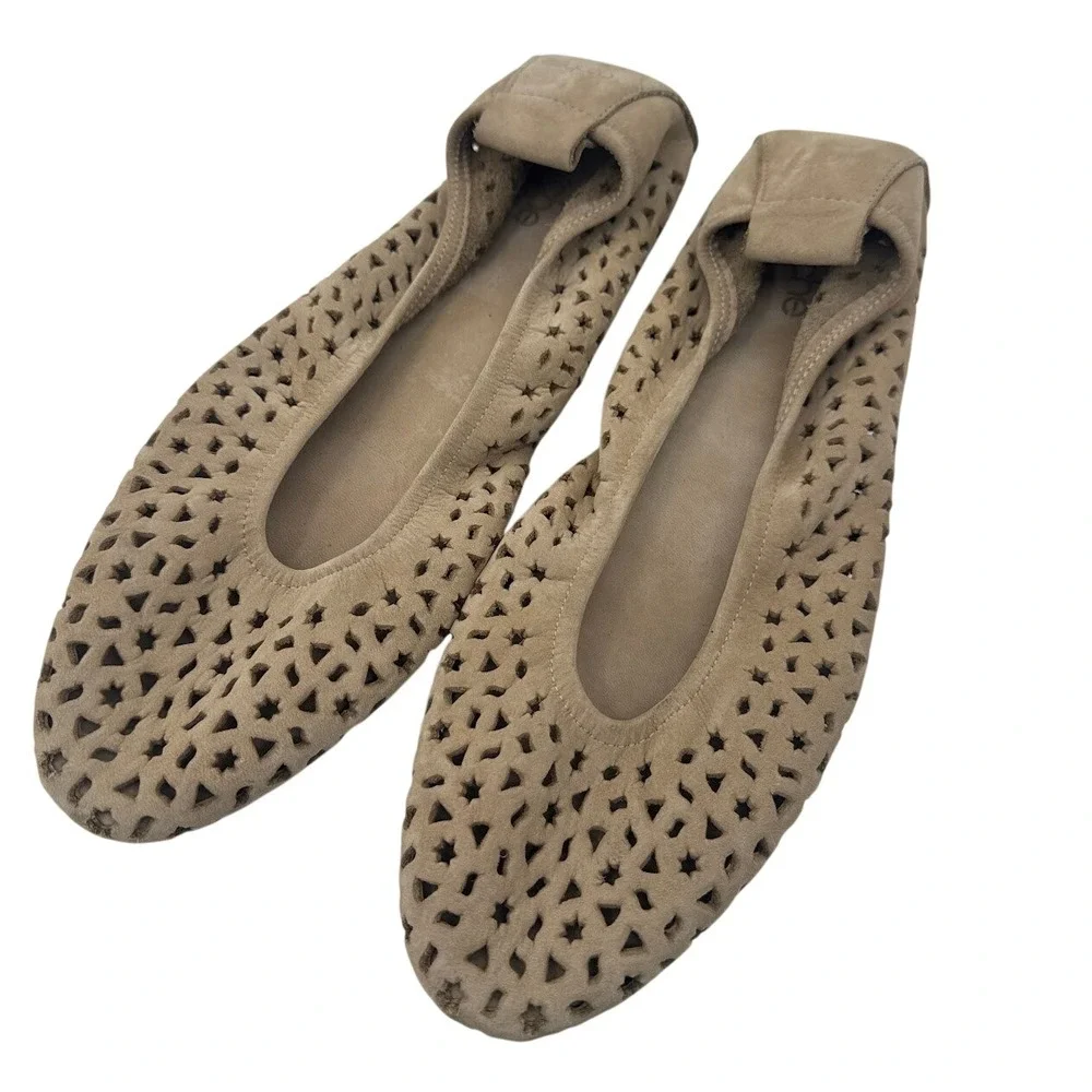 Arche Lilly Tan Perforated Nubuck Leather Ballet Flats Made in France Womens 41